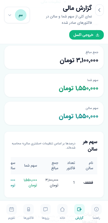 گزارش مالی سالن